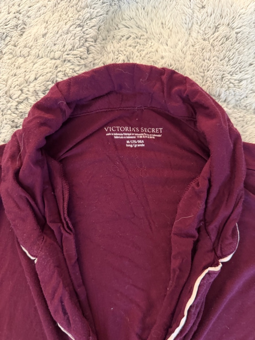 Victoria's Secret Wine Modal Pajamas with White Trim